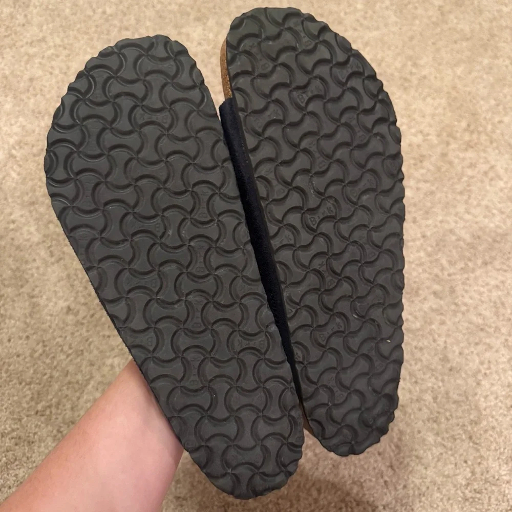 Birkenstock Men’s Arizona Soft Footbed Blue Suede Leather Slide Sandals Size 46